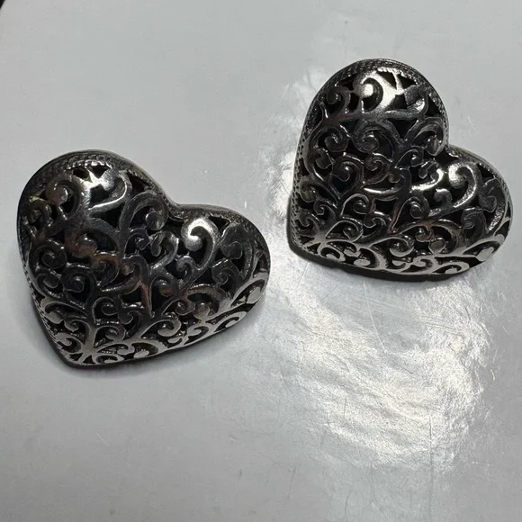 Earrings*925 Sterling Silver Filigree Heart Earrings Post Backs - Picture 5 of 7